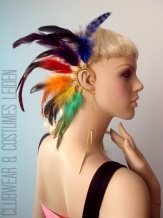 images/productimages/small/Prachtige handgemaakte oorhaak met lange regenboog veren, earhook, earcuff, oorhaak, oorversiering, oorbel, veer, rainbow, handmade, DIY.jpg